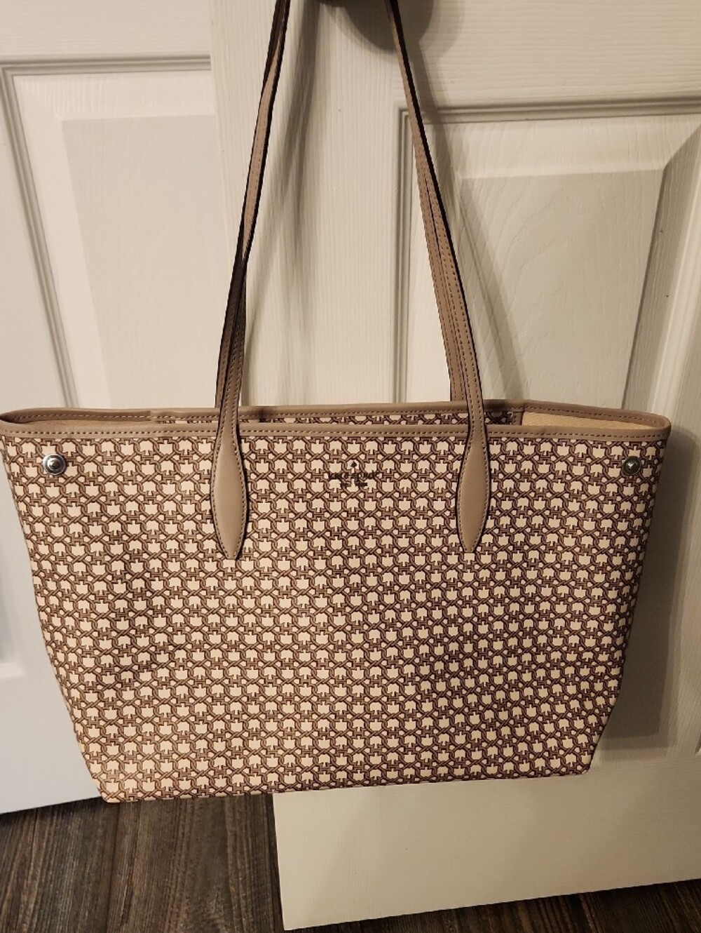 kate spade GREY Monogram Tote with Neutral Trim